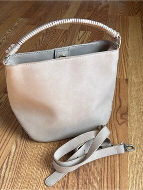 Beige Women's Hobo Shoulder Bag with Wrapped Handle Magnetic Closure Soft